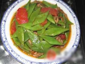 番茄肉片炒芸豆的做法