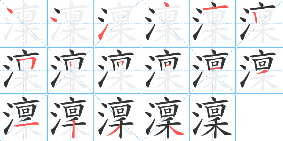 澟字的笔顺分布演示