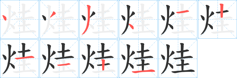 烓字的笔顺分布演示