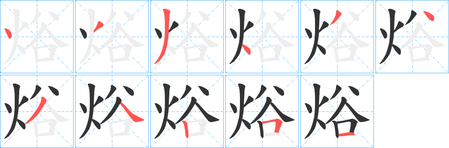 焀字的笔顺分布演示