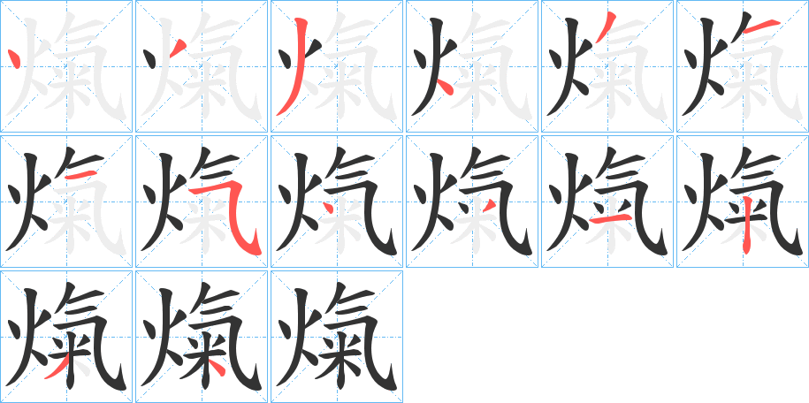 熂字的笔顺分布演示