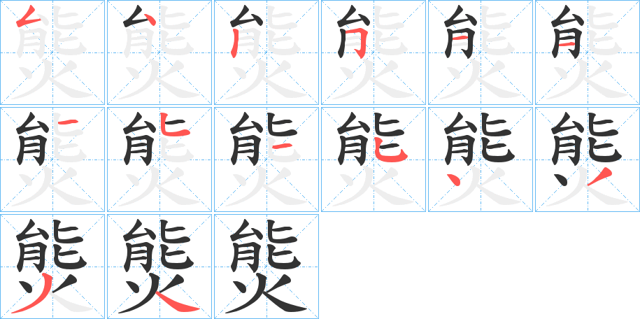 熋字的笔顺分布演示