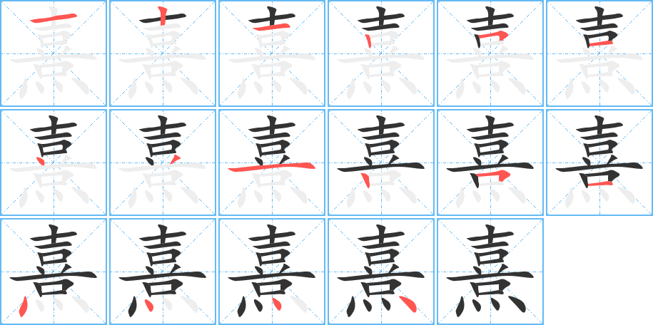 熹字的笔顺分布演示