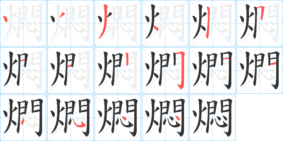 燜字的笔顺分布演示