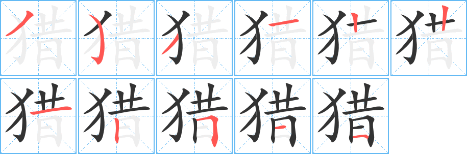 猎字的笔顺分布演示