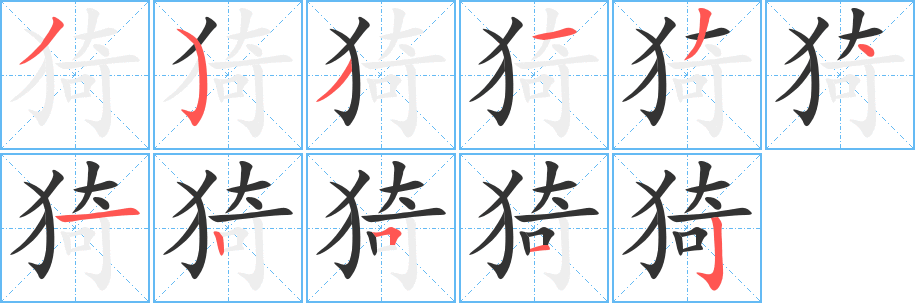 猗字的笔顺分布演示