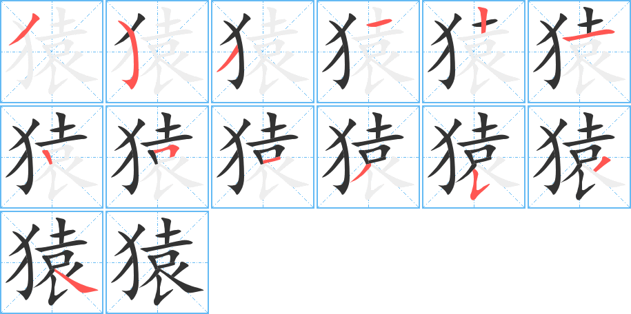 猿字的笔顺分布演示