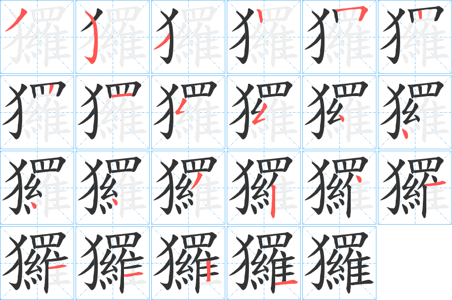 玀字的笔顺分布演示