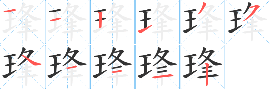 琒字的笔顺分布演示