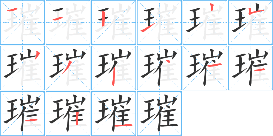 璀字的笔顺分布演示