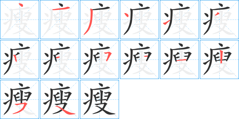 瘦字的笔顺分布演示