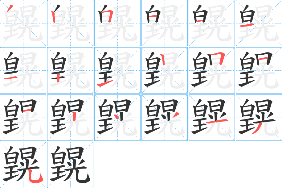 皩字的笔顺分布演示