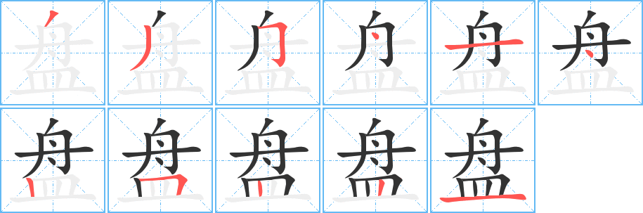 盘字的笔顺分布演示