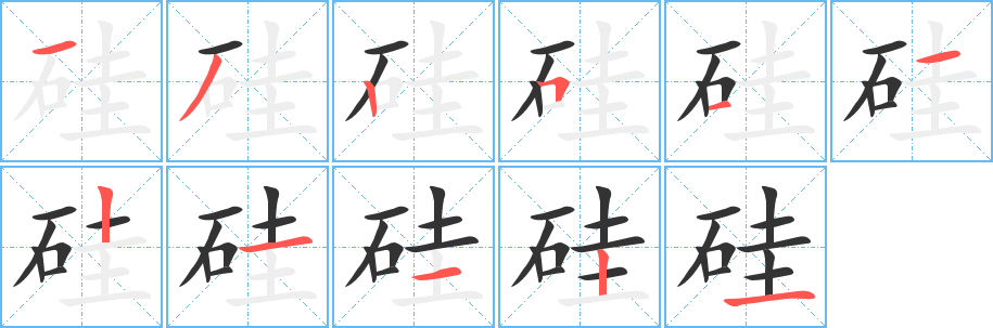 硅字的笔顺分布演示