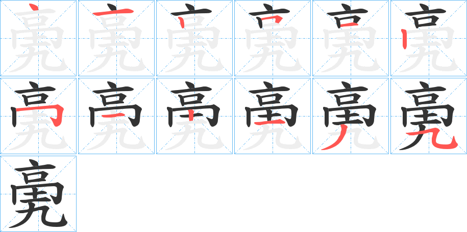 亴字的笔顺分布演示