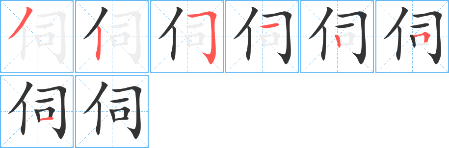 伺字的笔顺分布演示