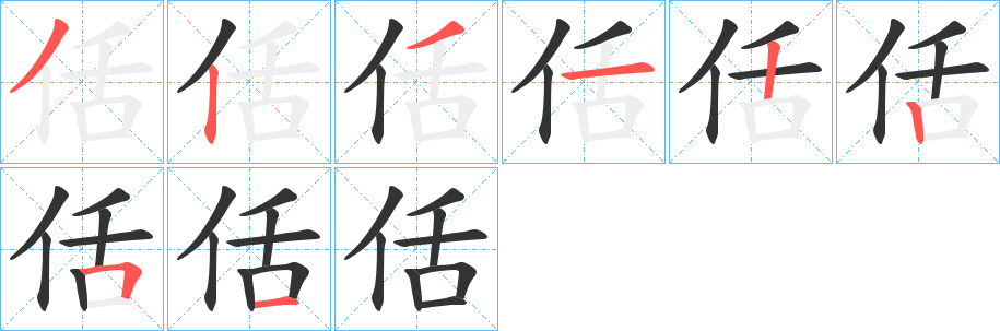 佸字的笔顺分布演示