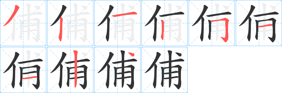 俌字的笔顺分布演示