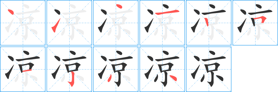 凉字的笔顺分布演示