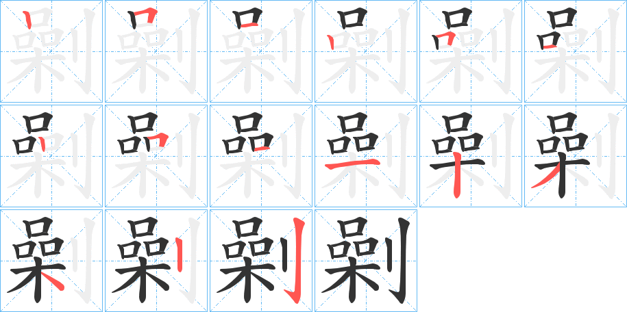 劋字的笔顺分布演示