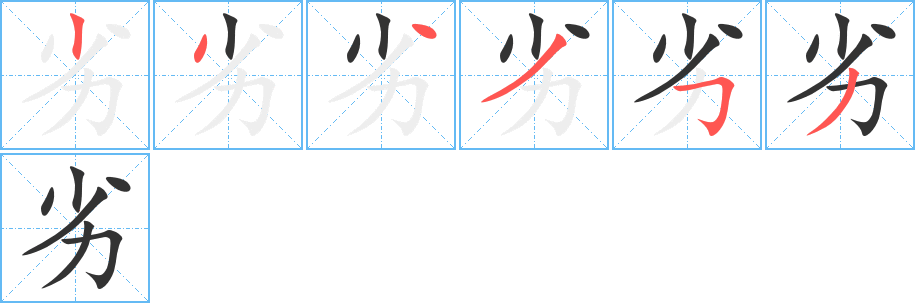 劣字的笔顺分布演示