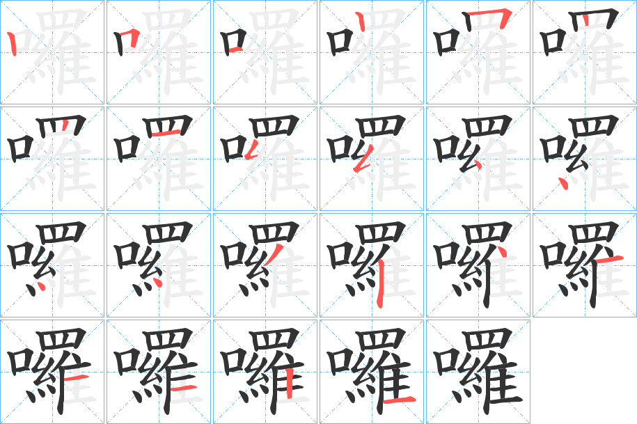 囉字的笔顺分布演示