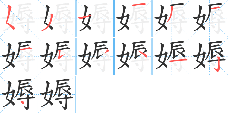 媷字的笔顺分布演示