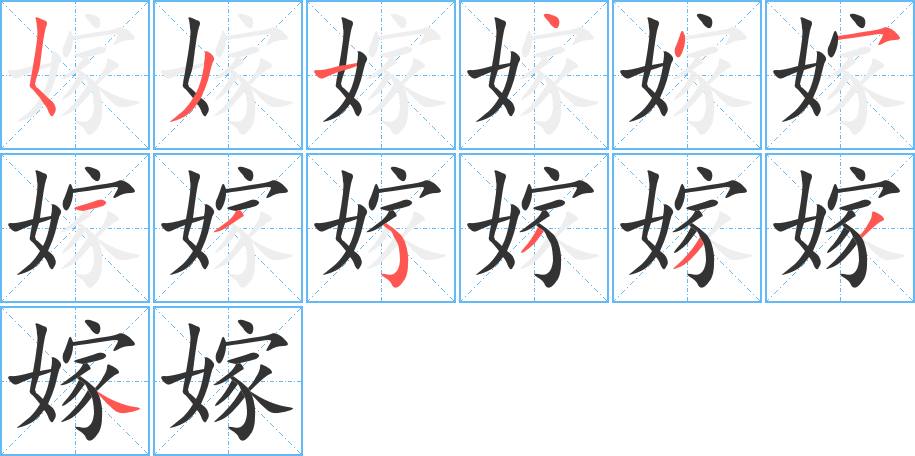 嫁字的笔顺分布演示