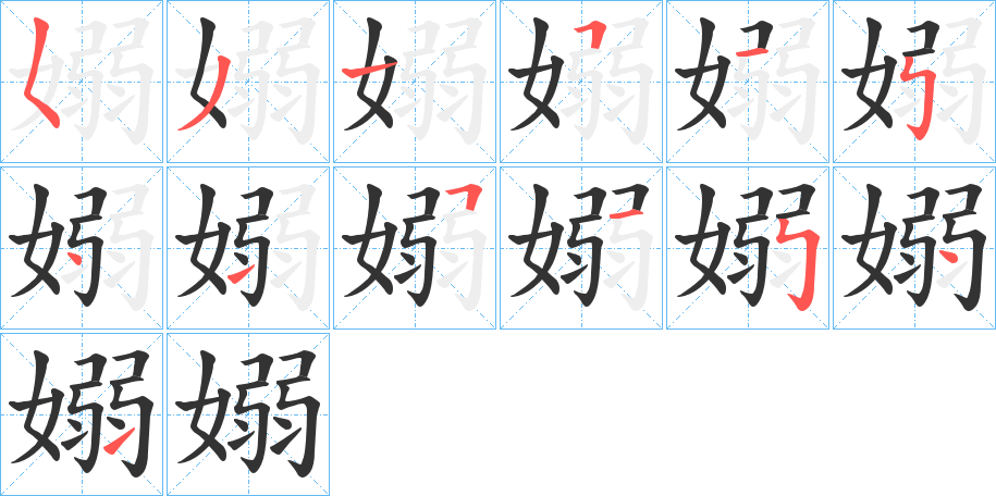 嫋字的笔顺分布演示