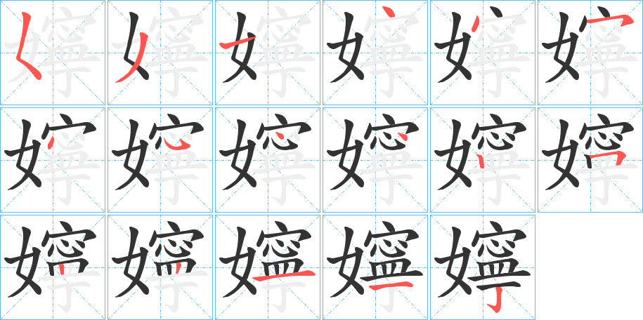 嬣字的笔顺分布演示