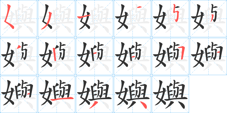 嬩字的笔顺分布演示