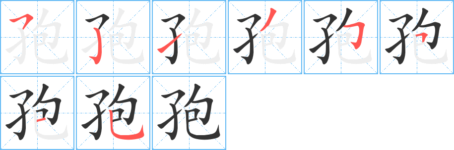 孢字的笔顺分布演示