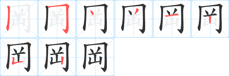 岡字的笔顺分布演示