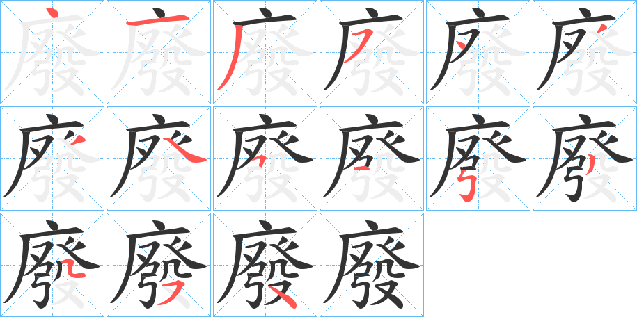 廢字的笔顺分布演示