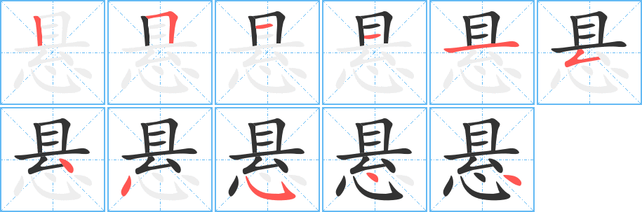 悬字的笔顺分布演示