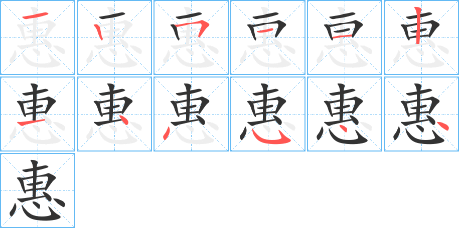 惠字的笔顺分布演示