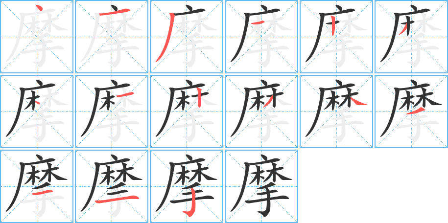 摩字的笔顺分布演示