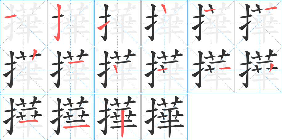 撶字的笔顺分布演示