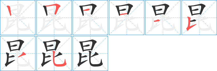 昆字的笔顺分布演示