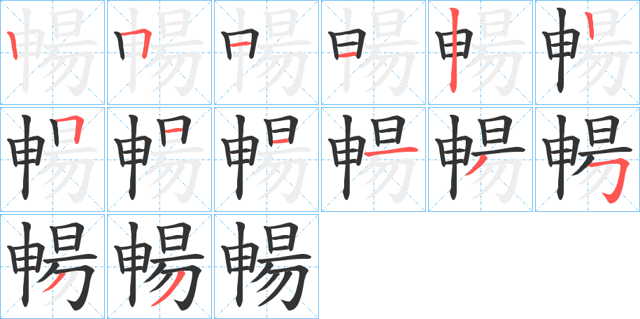 暢字的笔顺分布演示