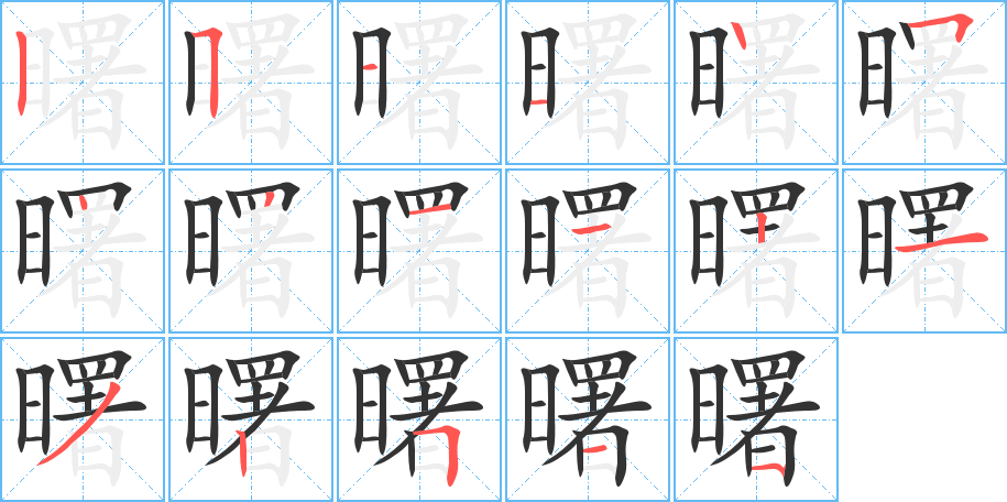 曙字的笔顺分布演示