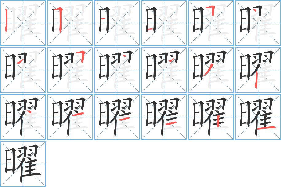 曜字的笔顺分布演示