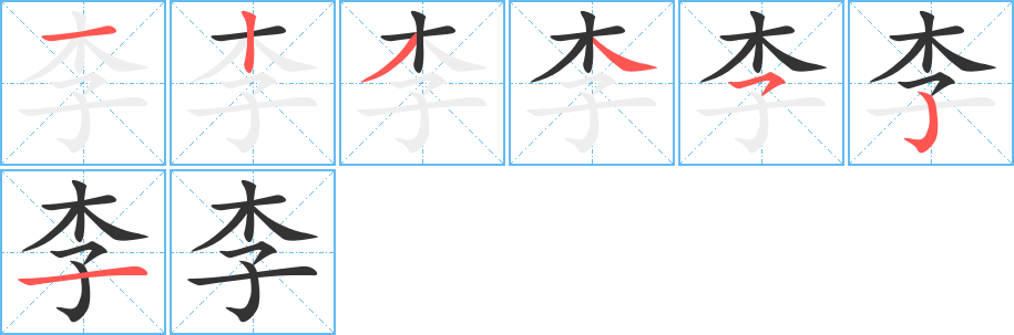 李字的笔顺分布演示