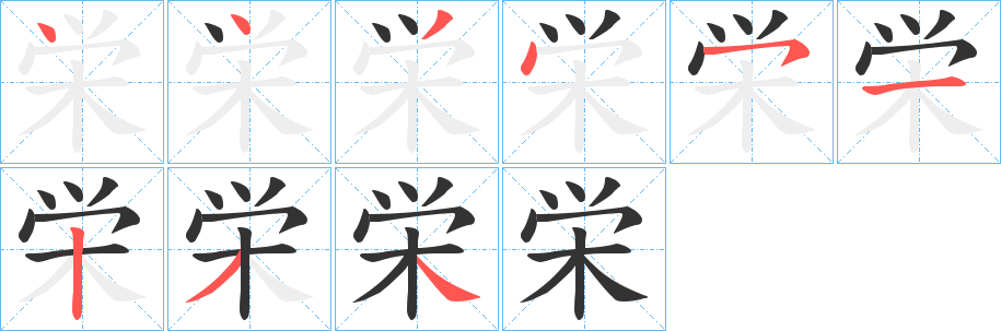 栄字的笔顺分布演示