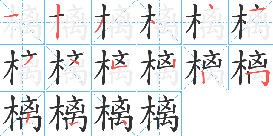 樆字的笔顺分布演示