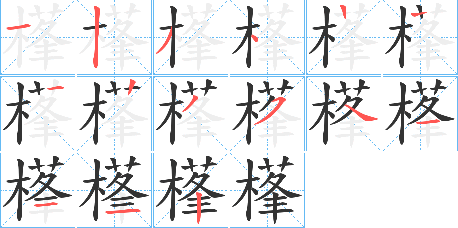 樥字的笔顺分布演示