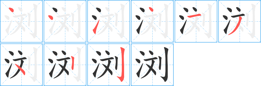 浏字的笔顺分布演示