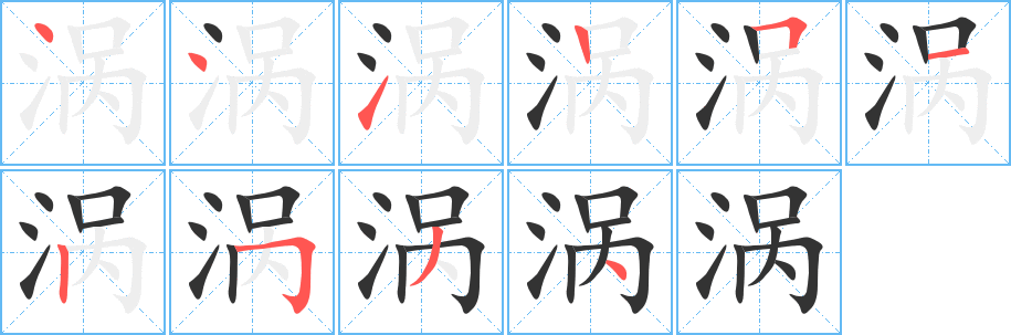 涡字的笔顺分布演示