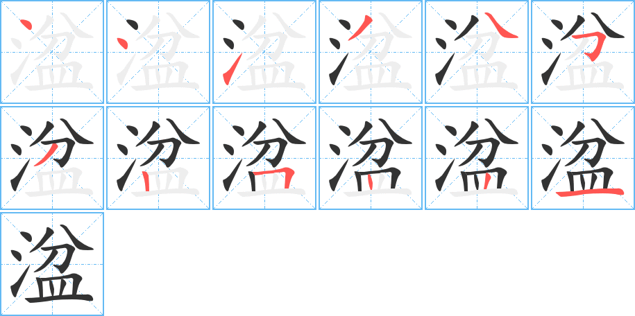 湓字的笔顺分布演示