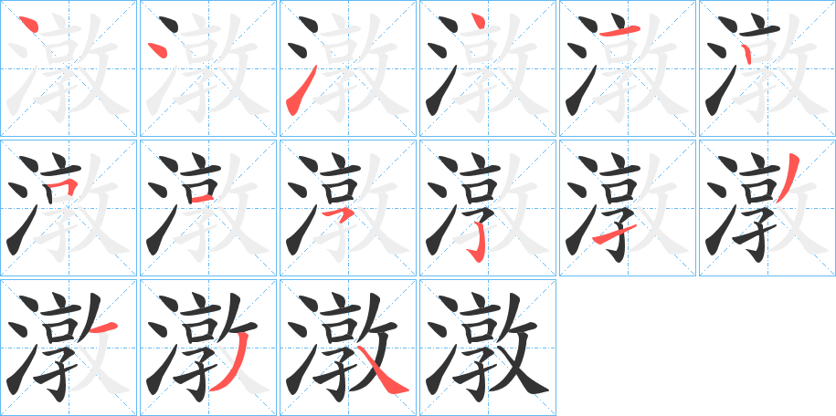 潡字的笔顺分布演示